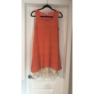 Umgee Knit Tank Dress Lined With Lace Trim